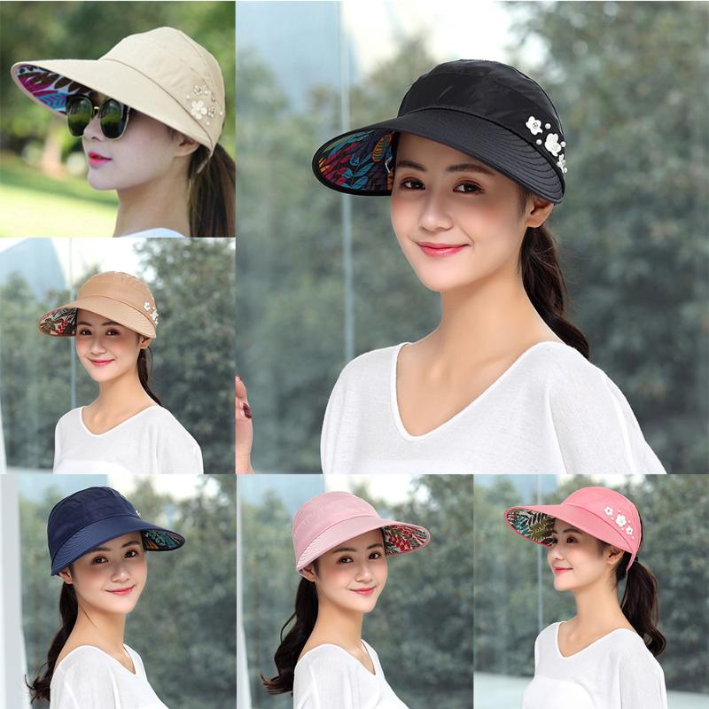 

Women Outdoor Sun Cap Wide Brim Visor Sunscreen Cap Summer Collapsible Anti-UV Protective Hat, 02