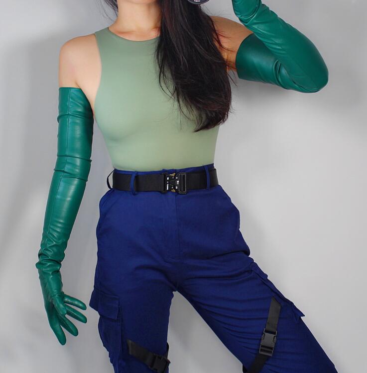 

Women's fashion dark green sexy slim faux pu leather glove lady's club performance formal party leather long glove 70cm R2206