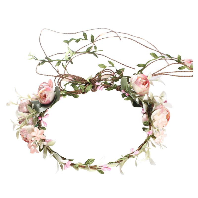 

Women Headband Stylish Flower Headband Wreath Crown for Party Bride Wedding Beach Ornament Gift Female Hair Accessory, Light pink