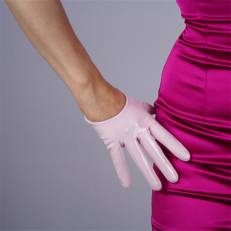 

13cm Touchscreen Ultra Short Gloves Emulation Leather Mirror Bright Leather Bright Light Pink Cherry Blossom Pink Female PU115
