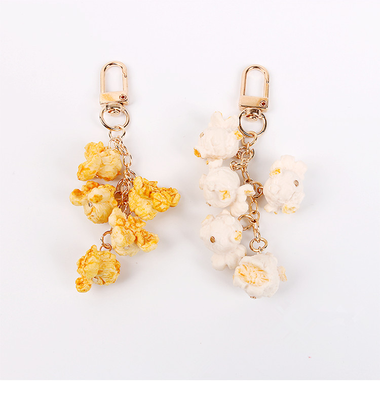 

Funny Imitation popcorn keychain for women Creative Jewelry Handmade bag Pendant Key Chains Holder Car Keyrings