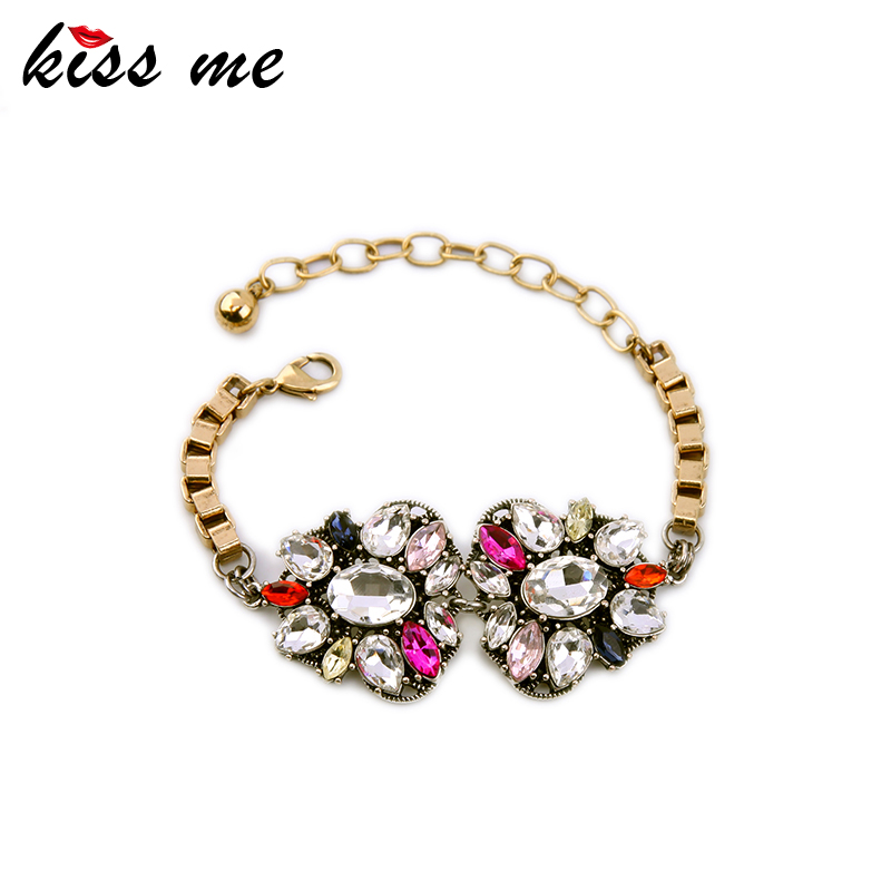 

KISS ME Latest Colorful Crystal Bracelet Female Vintage Jewelry Accessories Antique Alloy Chain Bracelet