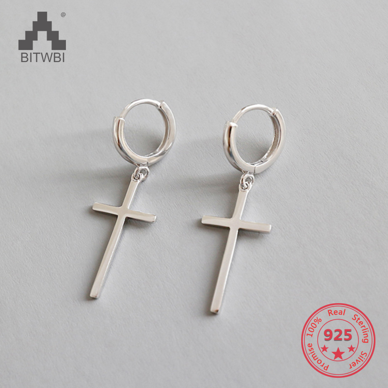 

100% S925 Sterling Silver Drop Earrings Fashion Minimalist Glossy Long Cross Dangle Earrings Party Jewelry