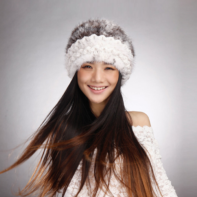 

14624 New Knitted Real hat fur cap women beanie headgear headdress head warmer, C3 cross mink color