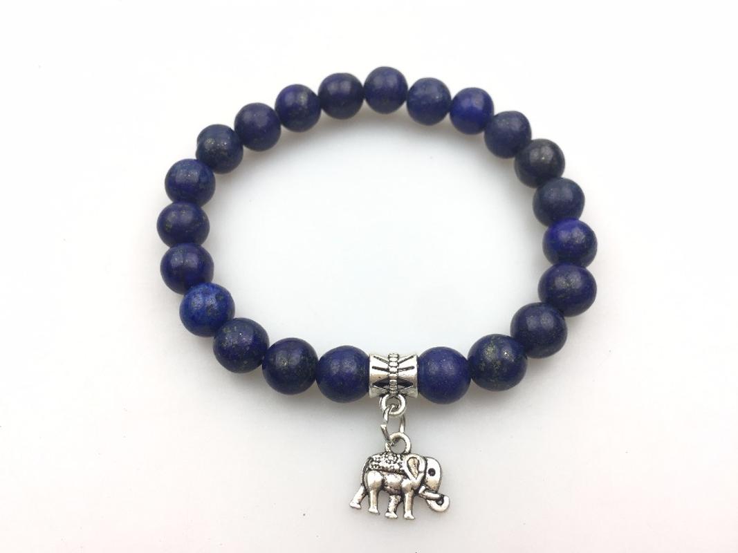 

Natural Stone 8MM lapis lazuli Bracelet Elephant Bracelets Elephant Pendant Round Bead Bracelet Mala Beads Yoga Bracelets