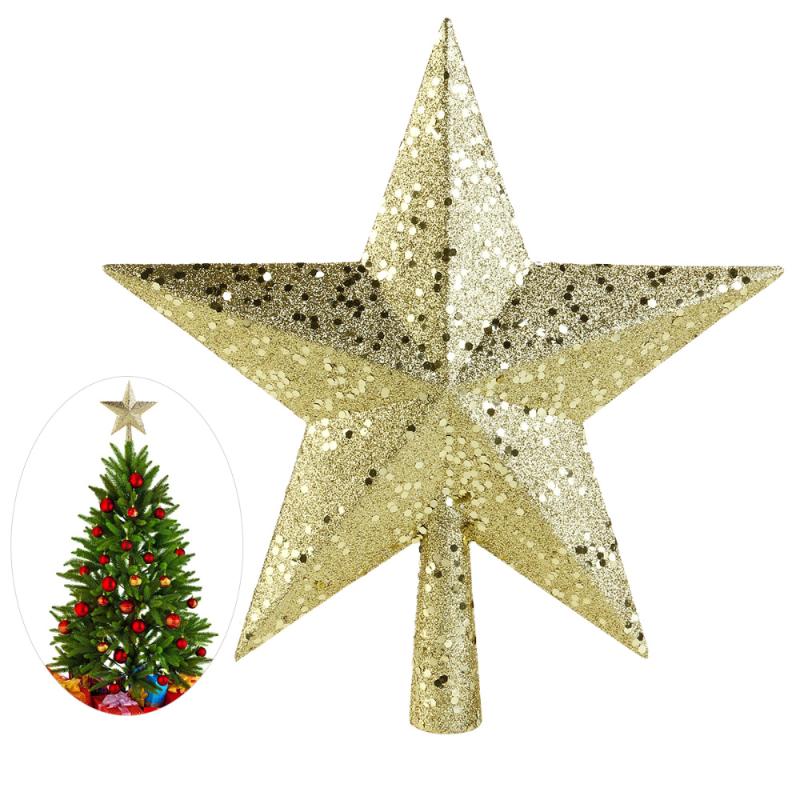 

NICEXMAS 9 inch Treasures Gold Glittered Mini Star Christmas Tree Topper