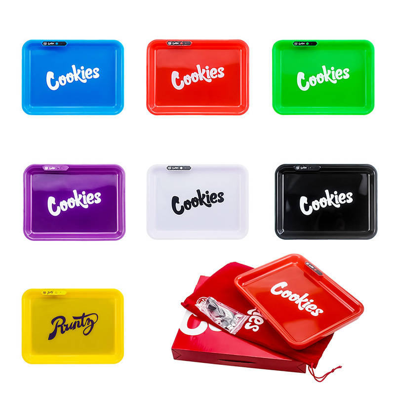 

Glow LED Tray Rechargeable Cookies Dry Herb Rolling Papers Smoking Pipe Herb Grinder support oem logo