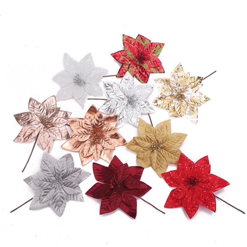 

16cm Simulation Christmas Glitter Flower Head DIY Xmas Tree Hanging Scrapbook Craft Flower Arrangement for Home Party Ornament