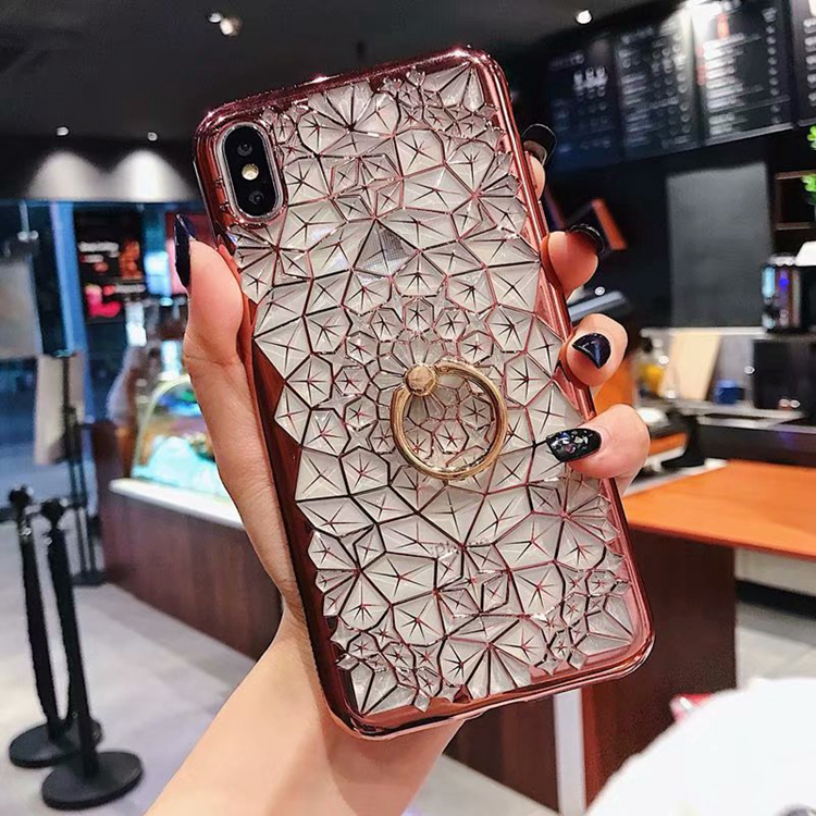 

Electroplate Diamond Flower Glitter Women Mobile Phone Ring Bracket Phone Case For iPhone 11 PRO XS MAX XR X 8 7 6S Plus, Leave message for color number
