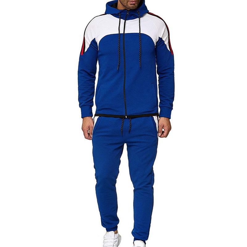 

LOOZYKIT Colorblock Sports Suit Men Two Piece Workout Set Zipper Hoodie Casual Sweatshirt Patchwork Jacket Pants Sportswear