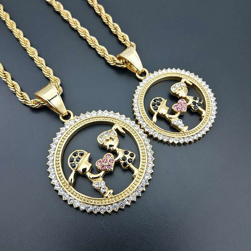 

Hip Hop Rhinestones Paved Bling Iced Out Stainless Steel Girls Boys Lover Pendants Necklaces for Men Women Fashion Jewelry