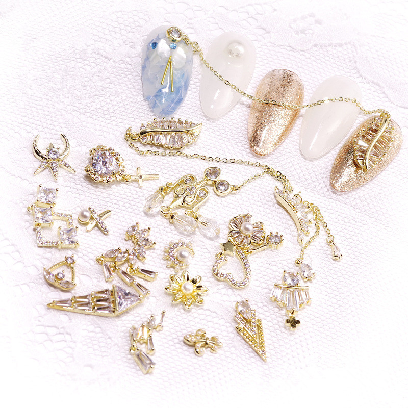 

New High Quality Fashion Shiny Zircon Pendant with Tassel Leaf Chain Auger DIY Nail Art Accessories Accessories Decoration