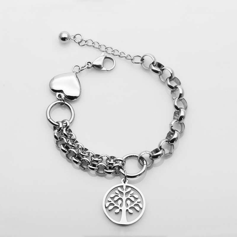 

Silver Color Round Shape Charm Heart Bracelets for Women Stainless Steel Tree of Life Adjustable Fashion Jewelry Friendship Gift