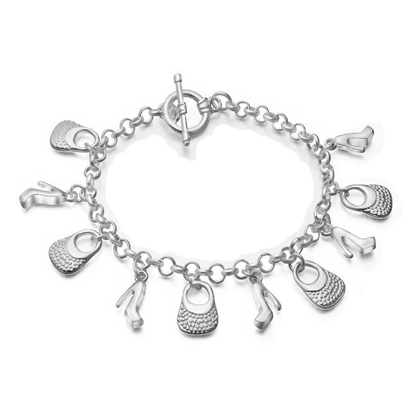 

Vintage High-heeled shoes Handbag Pendant Woman Bracelet Bangle Silver Color Cuff Jewelry Gift Wholesale