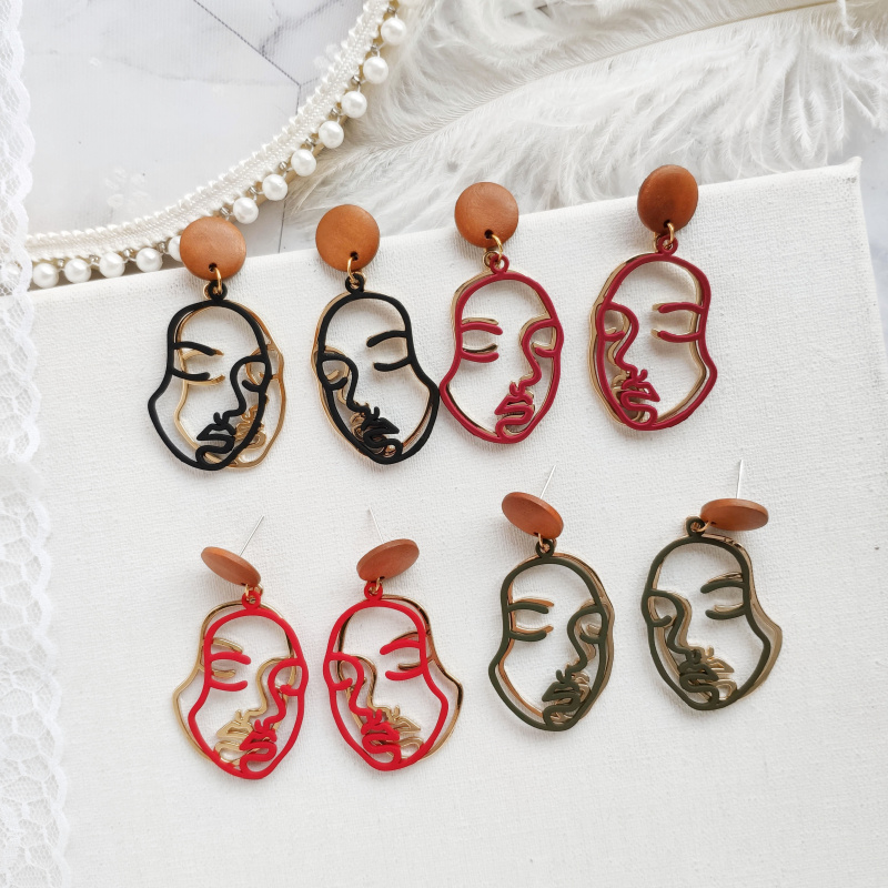 

Human Face Contour Drop Earrings for Women Korean Double Layer Abstract Portrait Pendant Earrings Female Gifts Jewelry Bijoux