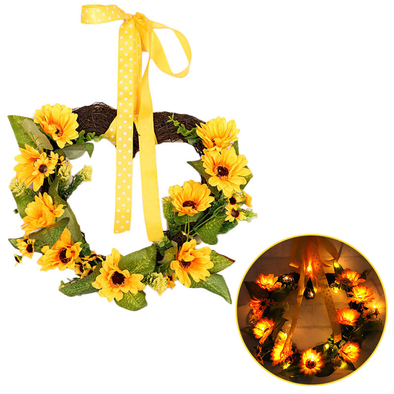 

Thanksgiving Decorative Wreath Artificial Sunflower Garland for Home Decor Welcome Door Wreath Wedding Party Event Supply, Only wreath