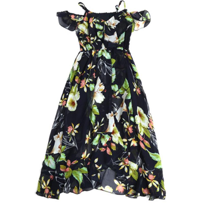 

Summer kids girl dress off shoulder flower dress beach chiffon causal girl party holiday, Yellow