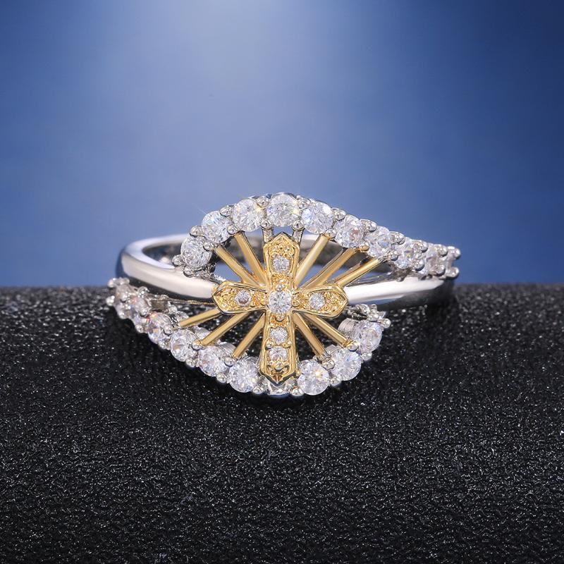 

Creative Two-color Cross Religious Lady's Ring Silver-plated Copper Women's Ring with Zircon Silver Color Female Accessorie