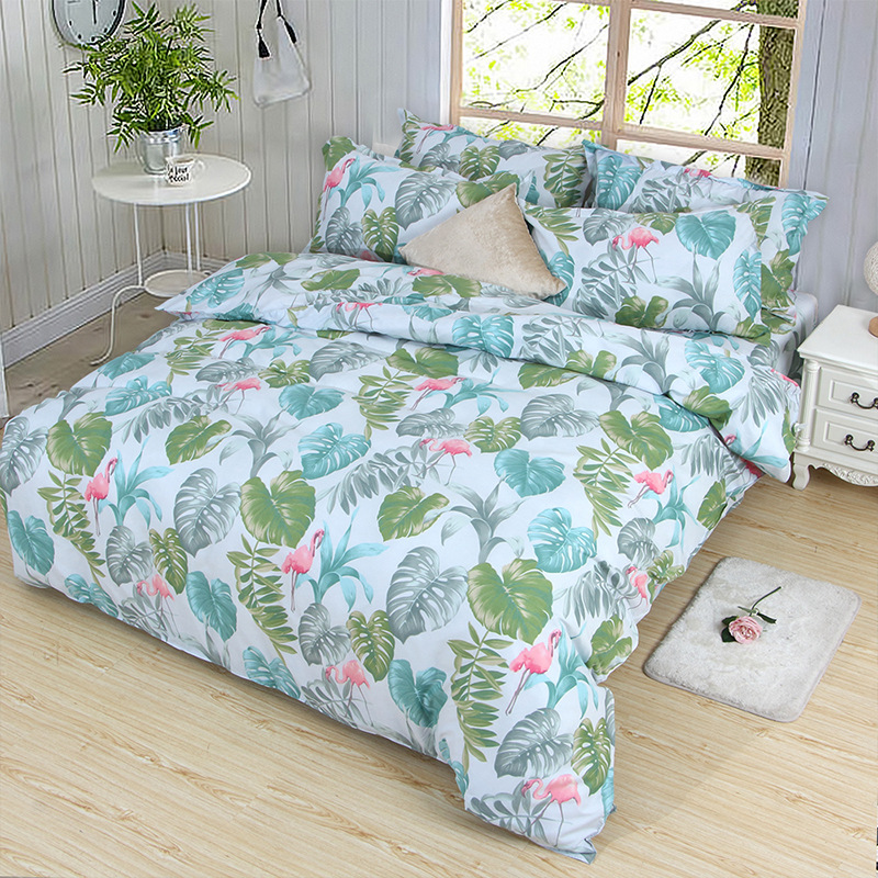 

Nordic Palm Leaves Bed Linen Set Sheets Duvet Cover Quilt Cover Pillowcase 4pcs/set Students Kids Bedclothes Bedding Set, No-2