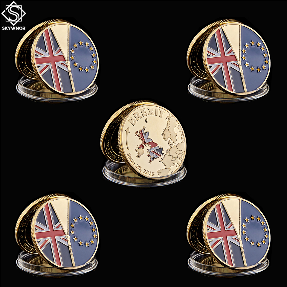 5PC UK Brexit EU Referendum Independence Craft Gold Commemorative Euro Coin With Protection Capsule-image-586849542