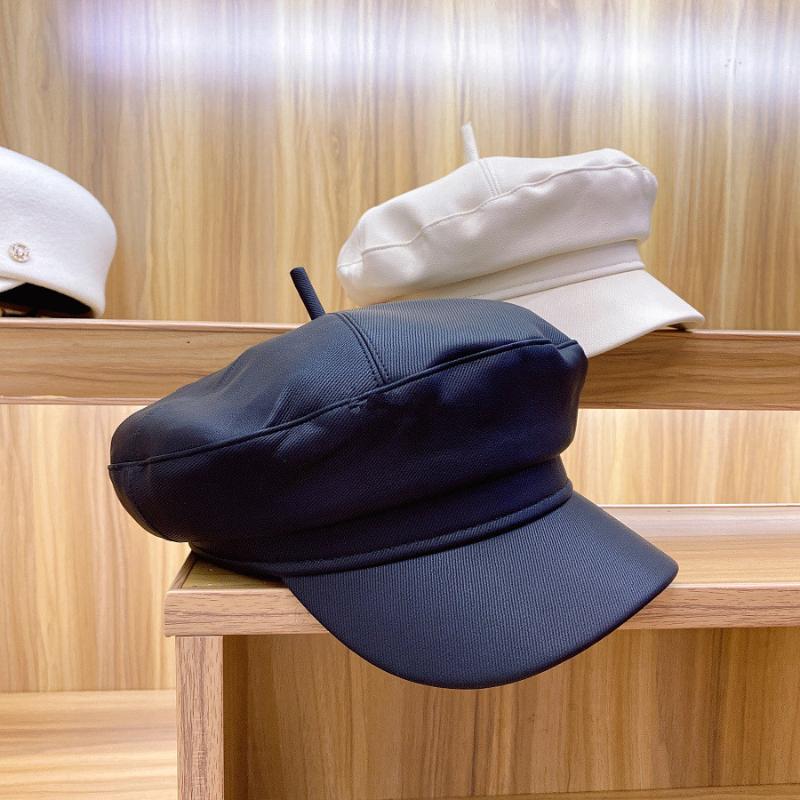 

202009-YY FAUX LEATHER PU SOLID Stripe coating fashion leisure Octagonal hat men women visors cap, White