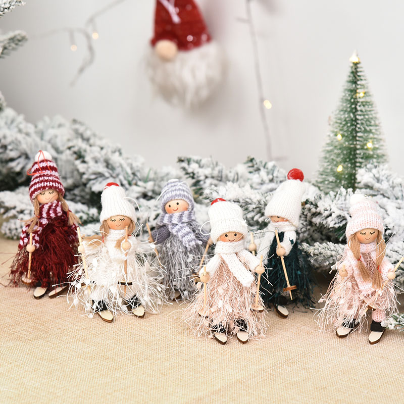 

Christmas Tree Decorations Cute Angel Doll Girl Ski Pendant Wooden Navidad New Year Christmas Tree Ornaments Xmas Gift for Kids
