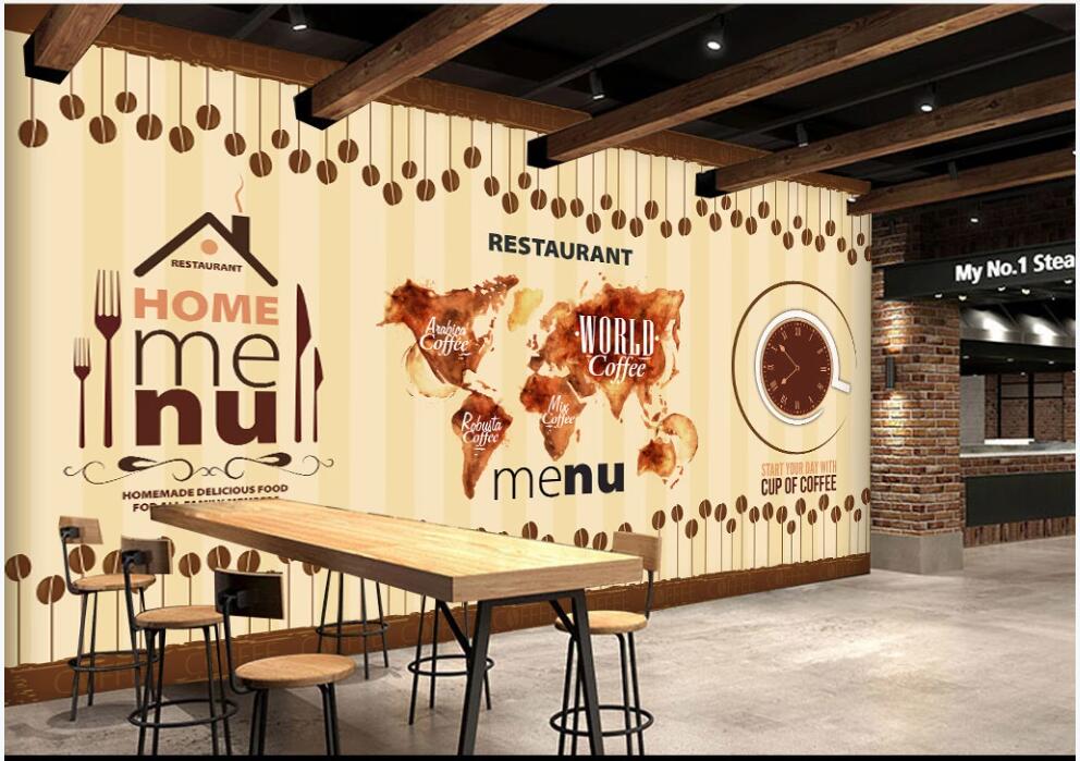 

3d photo wallpaper custom mural on the wall World map coffee clock poster home decor photo wallpaper in the living room, Non-woven wallpaper