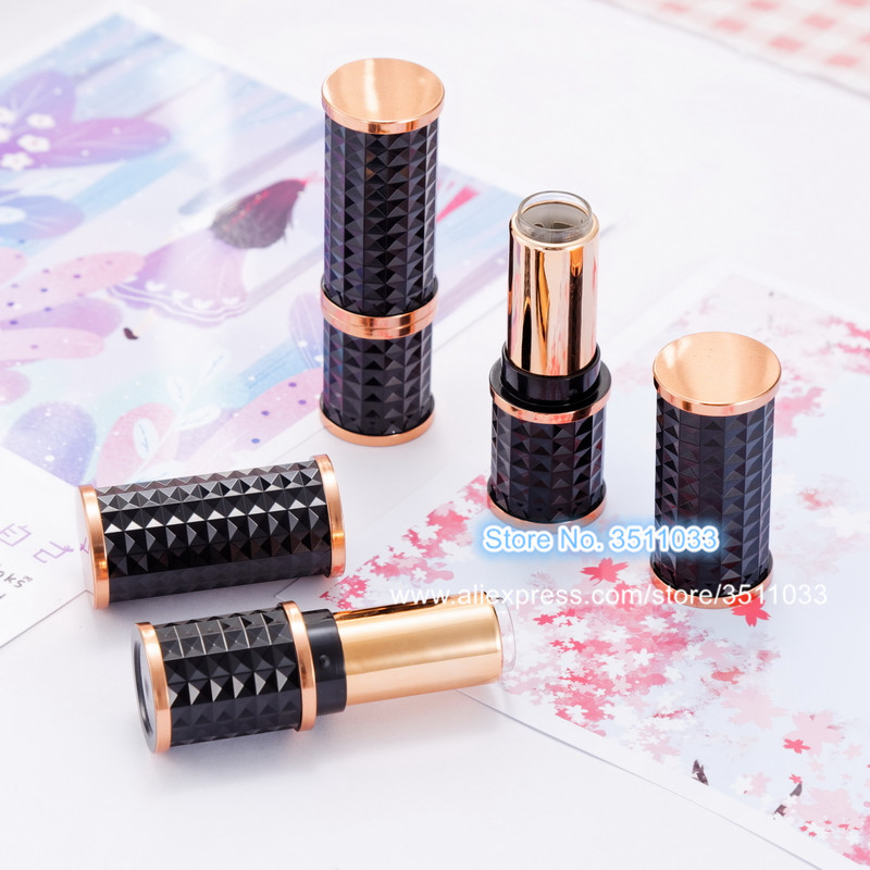 

12.1mm Black Rose Gold Plastic Empty Cosmetic Lipstick Tube, DIY Handmade Beauty Lip Rouge Refillable Container, Lip Bottle