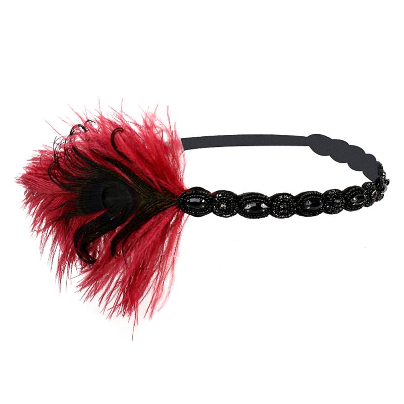 

Vintage Peacock Feather Stage Show Women Headband Headdress Retro Sequin Wedding Hair Decoration Rhinestone Beaded Fashion Party