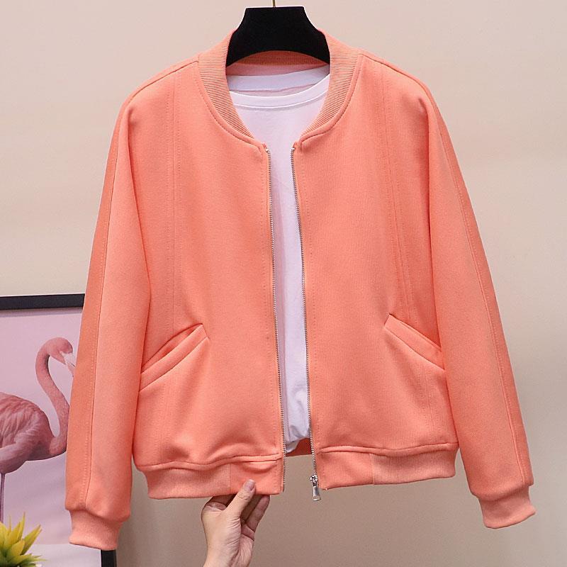 

2020 New Spring Autumn Women Korean Version Jacket Female Solid Zipper V-Neck Baseball Uniform Long Sleeve Coat Outwear T31, White