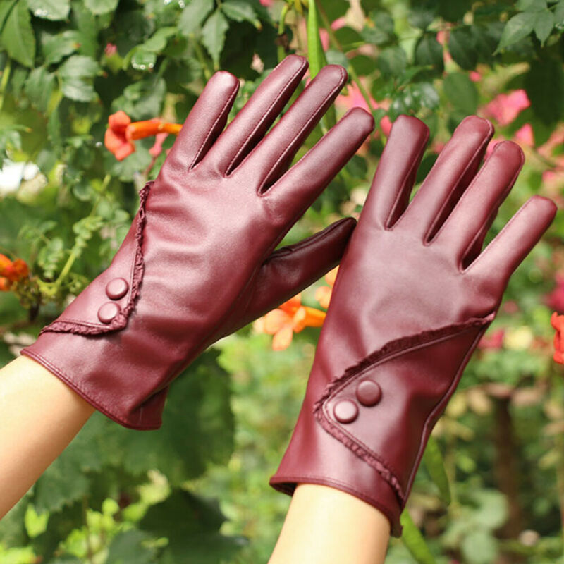 

Women Gloves Solid Winter Genuine Lambskin Leather Gloves 1Pairs Windproof Female Warm Driving Soft Lining