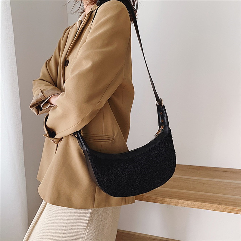 

Fashion Corduroy Messenger Bags Women's Designer Handbags High Quality Plush Women Totes Ladies Shoulder Cross-body Bags #40, Black