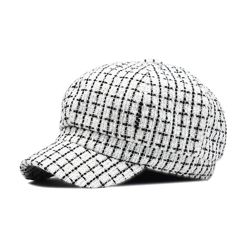 

Autumn Winter Hats for Women Solid Plain Octagonal Newsboy Cap Men Ladies Casual Wool Hat Winter Beret Women Painter Cap, White