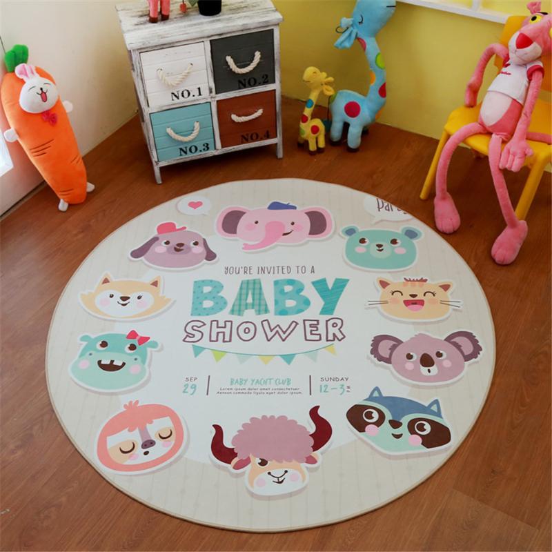 

Carpets Cute Cartoon Animal Print Carpet Round Children Room Rug Soft Crystal Fleece Play Mat Baby Bedroom Area For Kids, 10