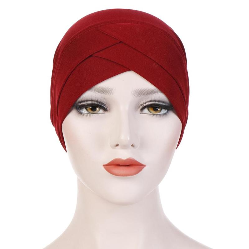 

New spandex cross forehead India cap crystal linen turban Muslim render cap, White