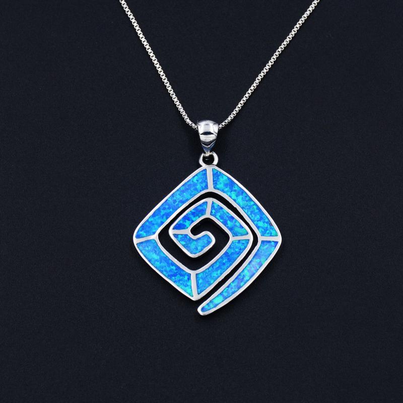 

Wholesale & Retail New Square Swirl Fire Opal Pendant Necklace in Blue / Green