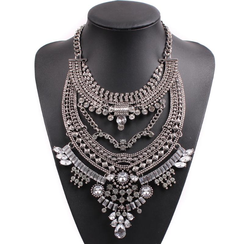 

2020 New Arrival Design Fashion Vintage Alloy Big Chunky Statement Crystal Pendant Necklace for Women Jewelry