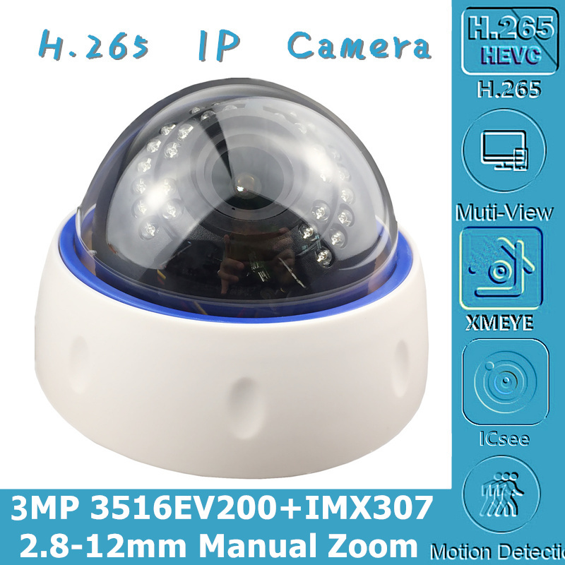 

2.8-12mm Manual Zoom IP Dome Camera Sony IMX307+3516EV200 3MP H.265 Low illumination IRC Onvif CMS Motion Detection RTSP