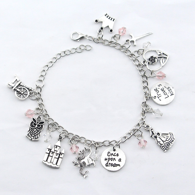 

Fairytale Sleeping Beauty Bracelet Princess Sword Rose Flower Crown Pendant Bracelet Women Jewelry Manual Chain Women Girl Gift