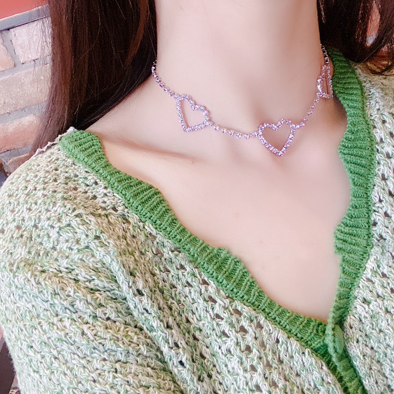 

Luxury Purple Heart Crystal Simple Choker Necklace for Women Collana Kolye Bijoux Collares Mujer Gargantilha Collier Gift