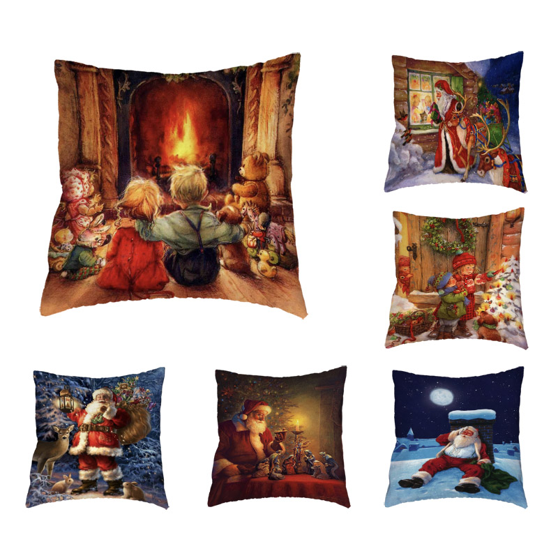 

Christmas Gift Throw Cushion Cover Santa Claus Elk Sled Printed Funny Wedding Gifts Living Room Office Couch Decor Pillowcase