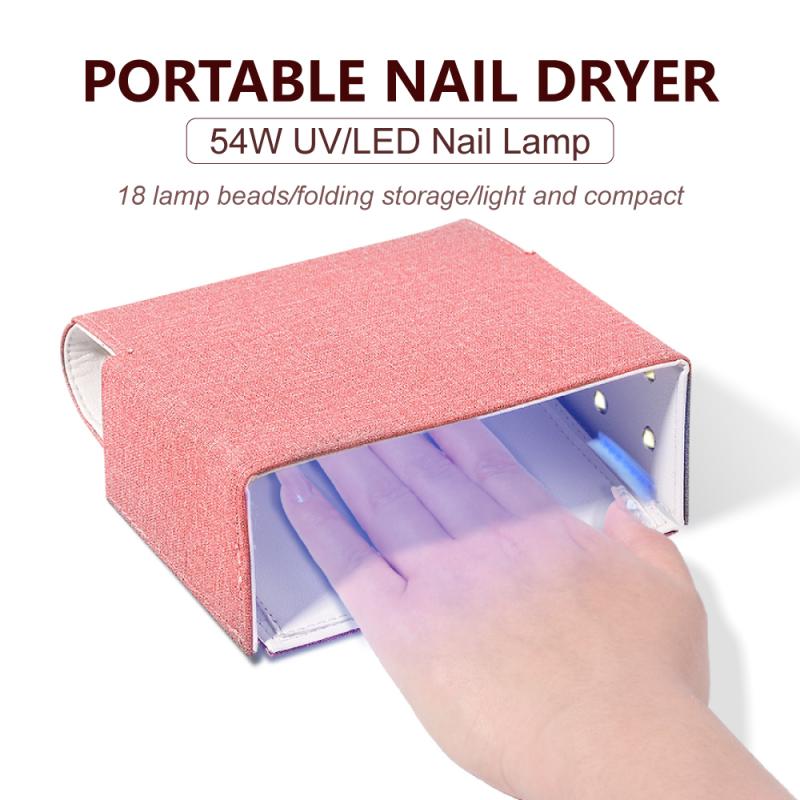 

54W Portable Foldable Nail Dryer 18 Beads LED Foldable UV Nail Polish Dryer Lamp Curing Manicure Acrylic Machine Art Tools, Black