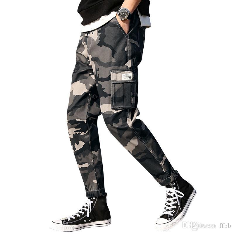 

2019 New Mens Joggers Pants Spring Camo Cargo Pants Men Jogger Harem Camouflage Streetwear Poets Trousers Men 7XL115, 115dark gray