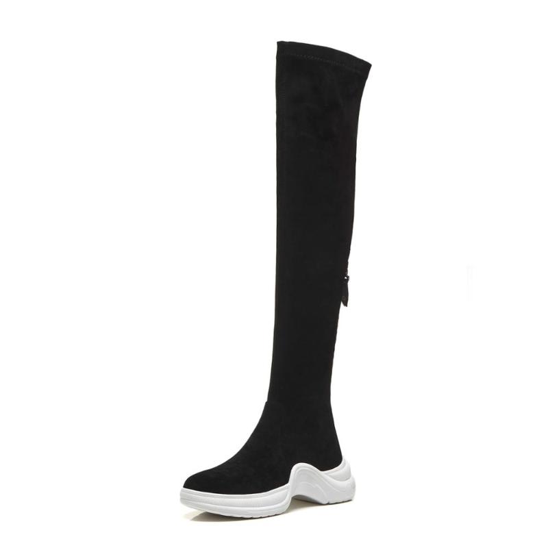 

Kid Suede Flats Platform Over The Knee Boots Genuine Leather Zip Long Boots Women Shoes Autumn Winter Black Big Size 40, Black velvet lining