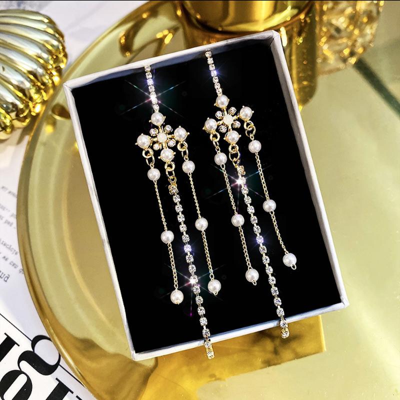 

Korean Bohemian Crystal Pearl Tassel Earrings Ladies Shiny Crystal Pendant Earrings Fashion Personality Party Jewelry