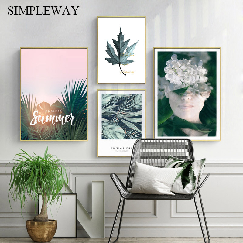

Scandinavian Flower Woman Leaf Poster Abstract Nordic Style Botanical Print Picture Wall Art Canvas Painting Modern Room Decor