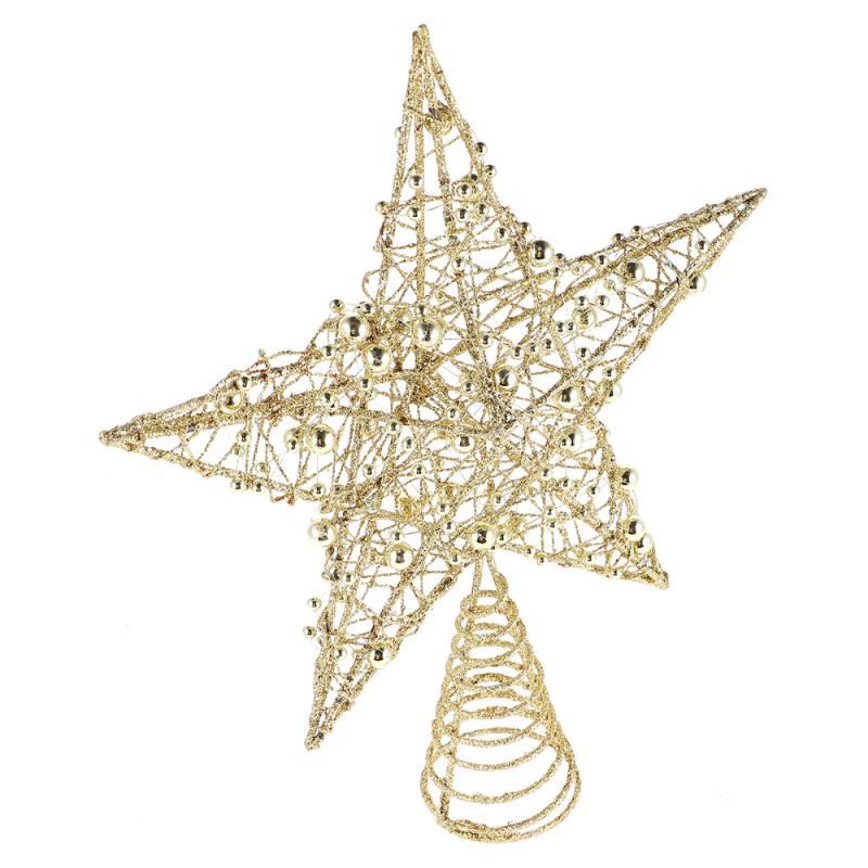 

1PC Iron Star Tree Topper Glitter Star Christmas Holiday Tree Topper 5 Point Festival Treetop Decor for Home Party (Golden)