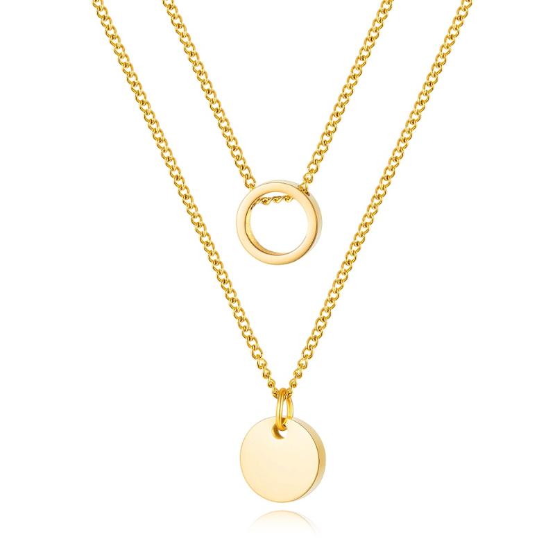 

New Arrival Simple Double Layer Round Pendant Necklaces Titanium Steel Jewelry Woman Gift Not Fade Drop Shipping