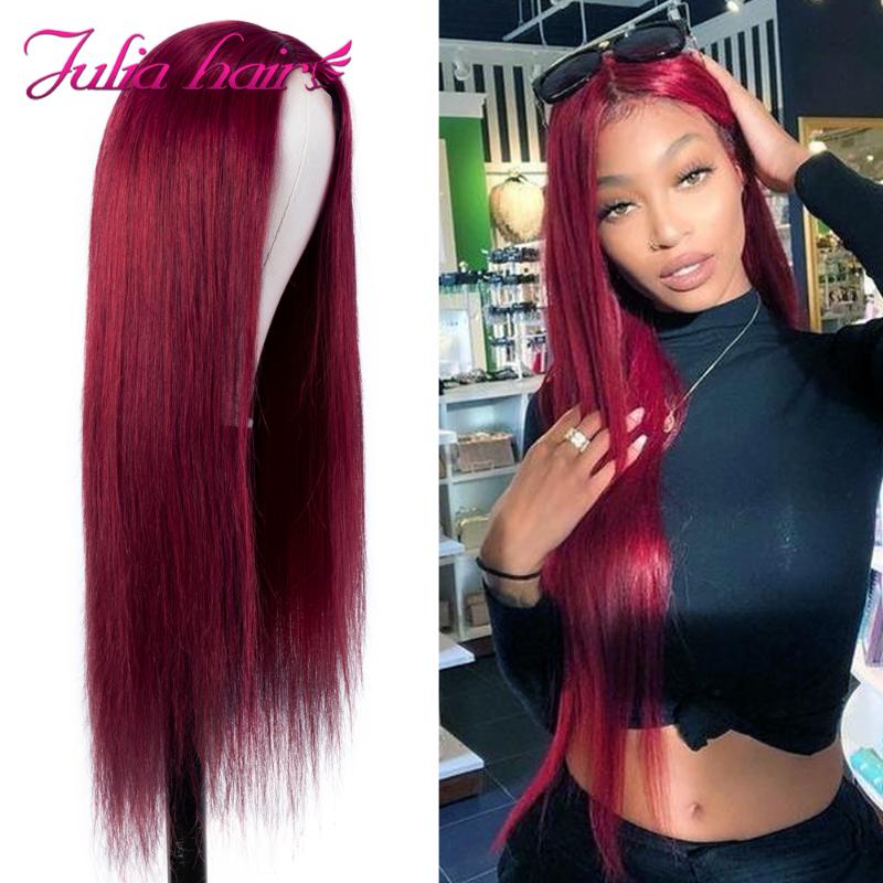 

Burgundy Lace Closure Wig Straight Malaysian Ombre Highlight Human Hair Wigs Pre Plucked Silk Base Lace Front Wig with Baby Hair, Natural color 4x4