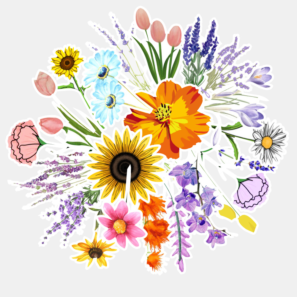 

50Pcs Fresh Spring Flower Plantes Stickers Pack Non-random Graffiti Car Bike Luggage Sticker Laptop Skateboard Motor Water Bottle Decal, Multi-color
